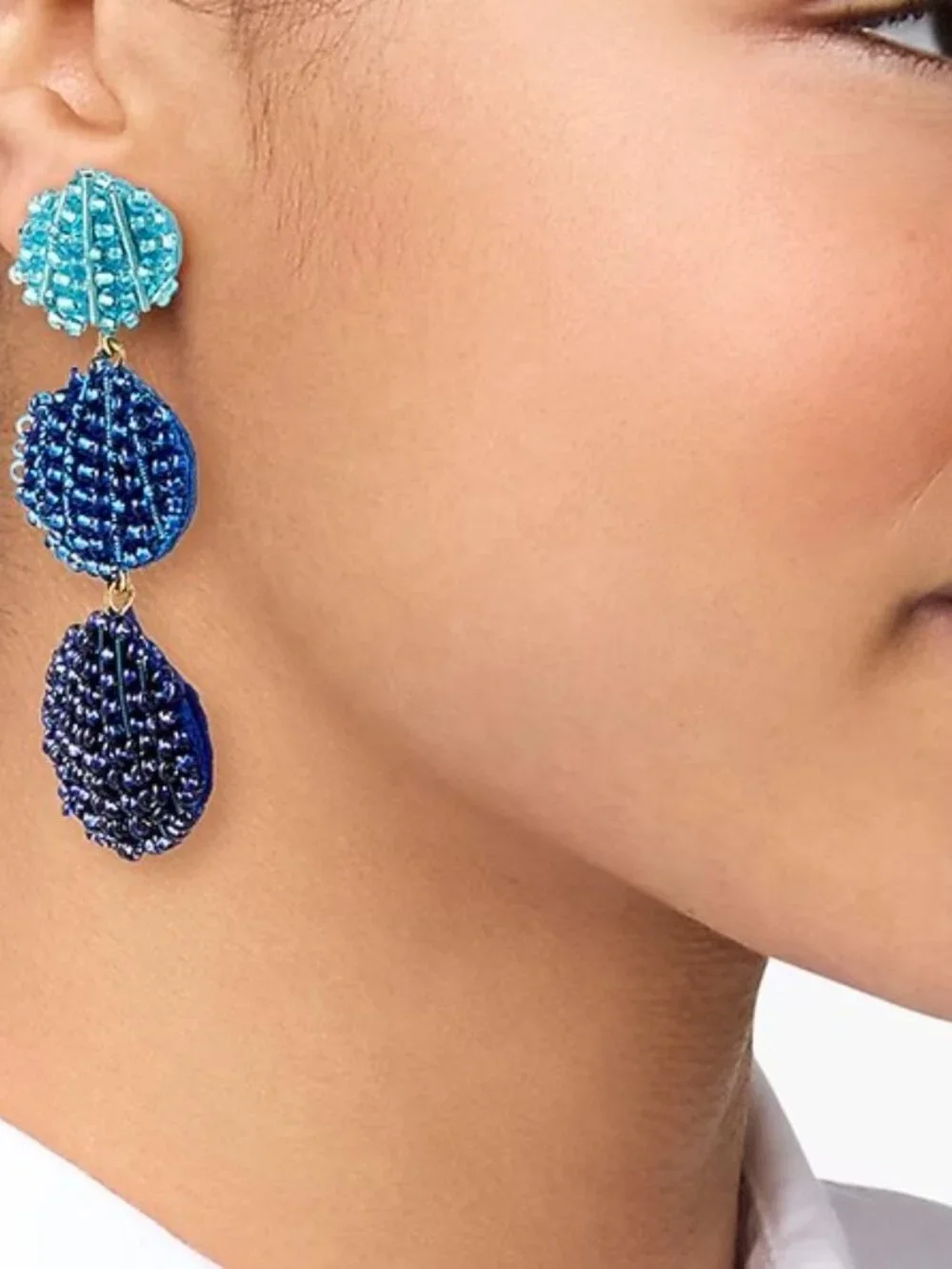 NWT J Crew Beaded Seashell Drop Earrings - Blue Multi